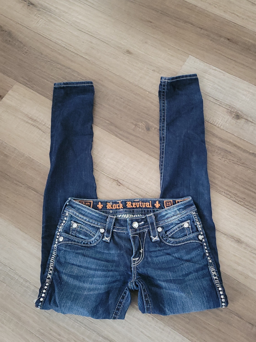 Rock Revival Women's Dark Blue Embellished Skinny Jeans